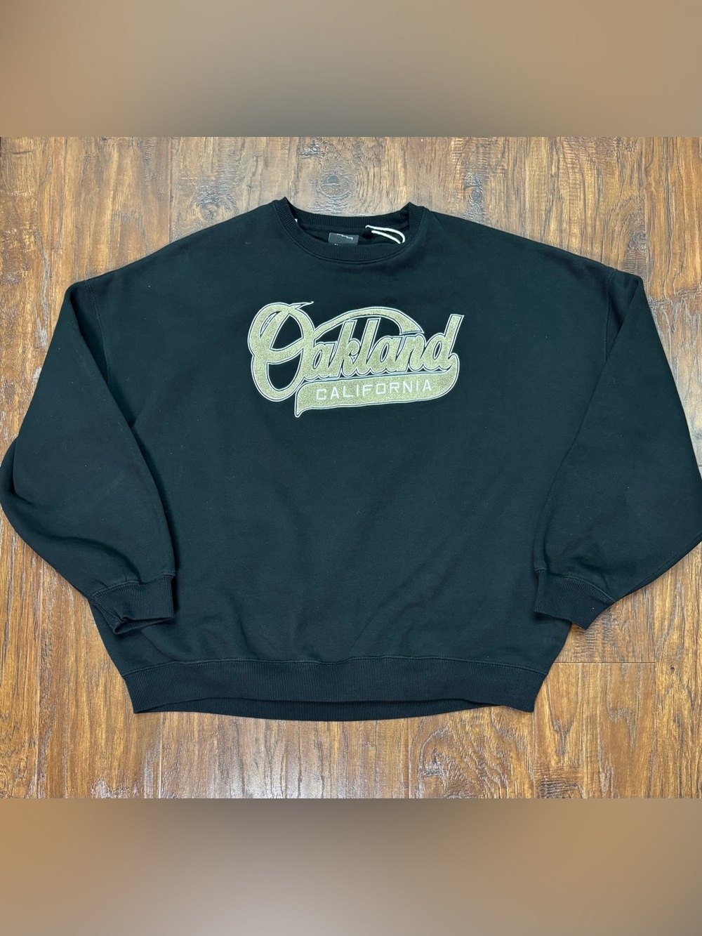 Factorie Black Crewneck Sweatshirt with Gold Oakland Script